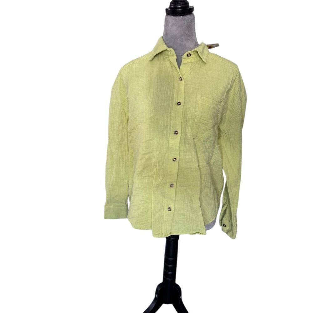 Billabong Women's Long Sleeve bright Green Button-Up Shirt Size S